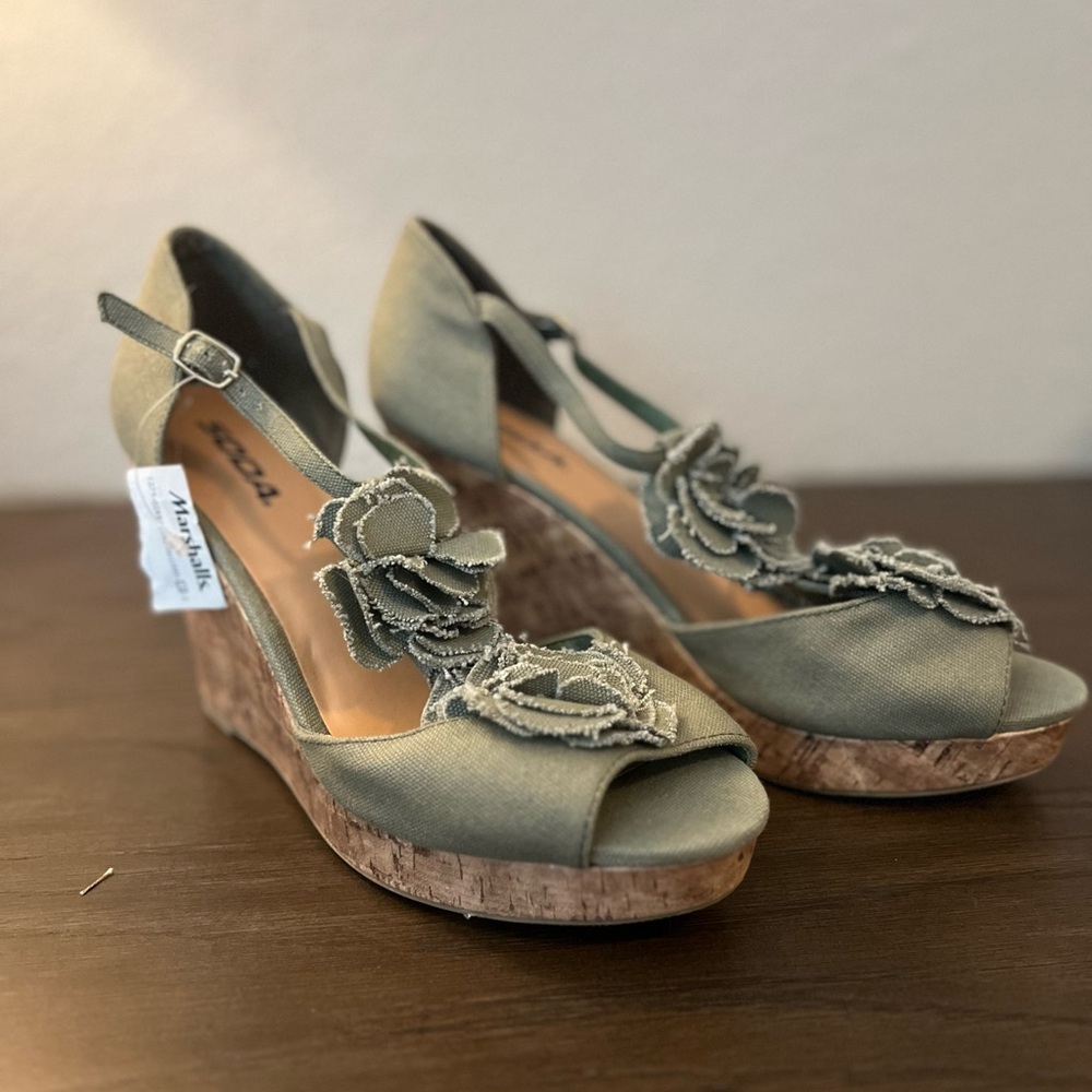 Soda Olive Green Wedge Sandals